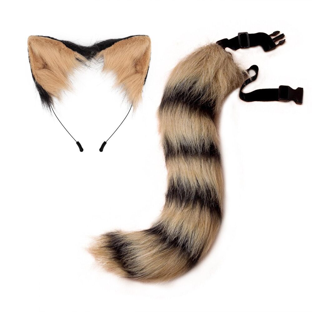 6657 Cat Ears Headband Wolf Fox Tail Set Handmade Animal Cosplay Costume
